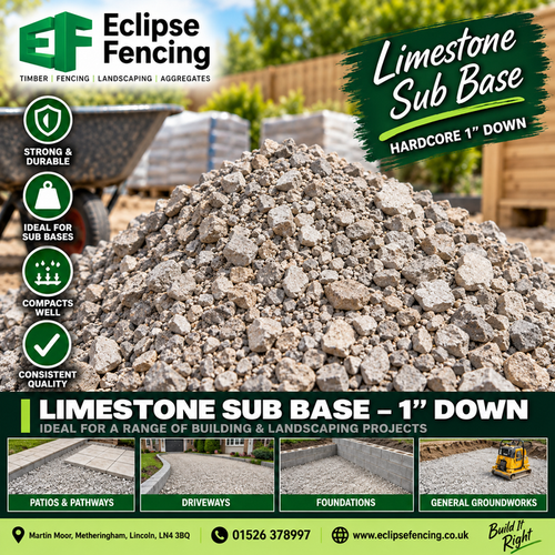 1" Down Hardcore Limestone – Strong Sub-Base 850kg Bulk Bag-Eclipse Fencing