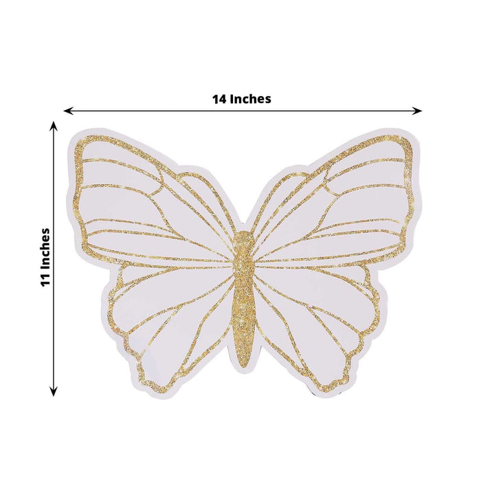 Gold glitter butterfly cutout, 14x11 inches, on a white background.