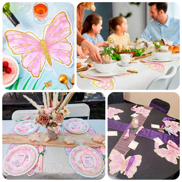 Colorful butterfly-themed table decorations for festive gatherings.