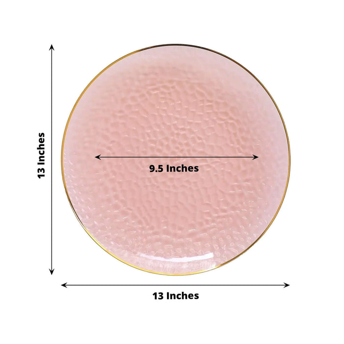 Pink textured serving plate with gold trim, 13 inches in diameter.