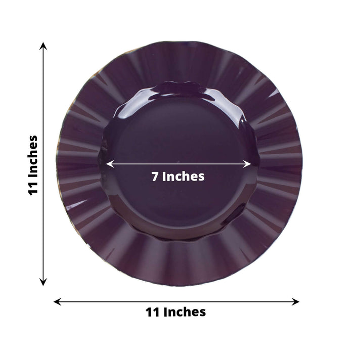 Purple decorative plate with a fluted edge, 11 inches diameter, 7 inches inner circle.