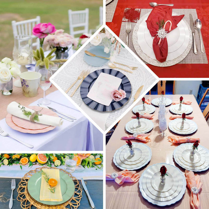Elegant table settings with floral accents and stylish dinnerware arrangements.