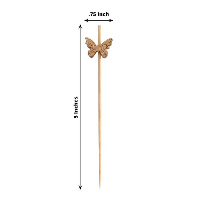 Butterfly-themed wooden pick, 5 inches tall, 0.75 inch wide.