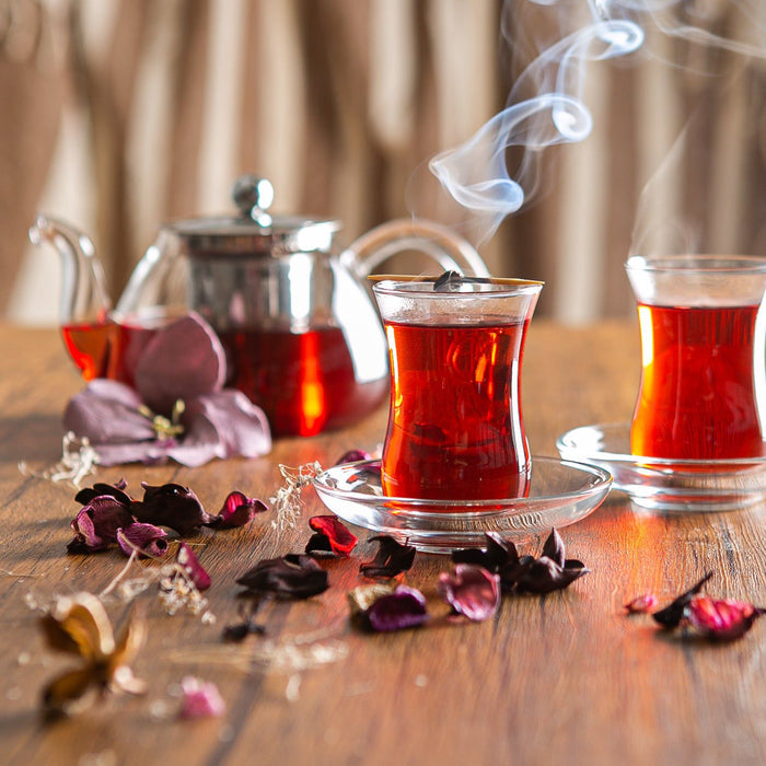 115ml Klasik Embossed Glass Turkish Tea Cups - Pack of Six