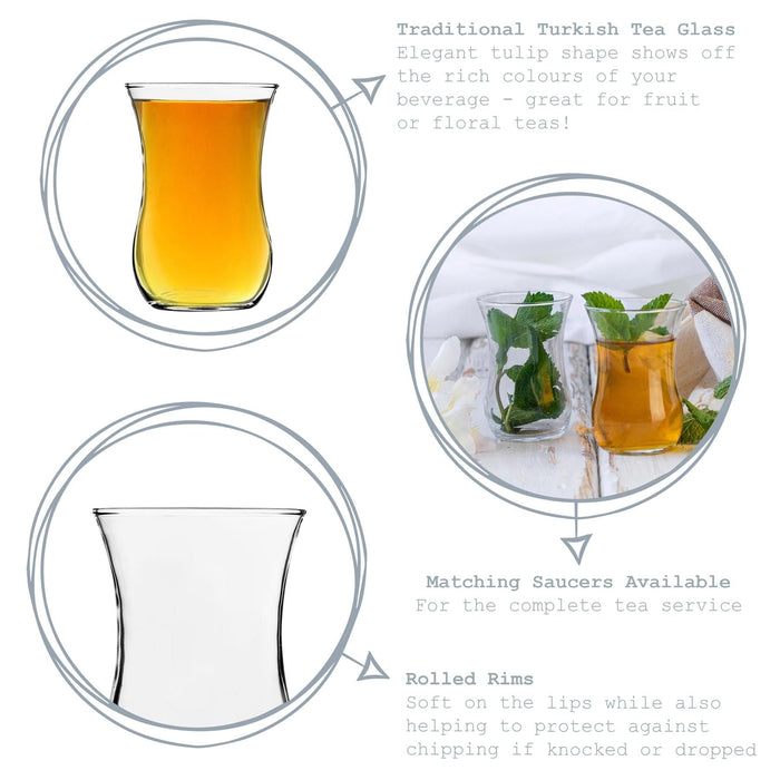 115ml Klasik Embossed Glass Turkish Tea Cups - Pack of Six