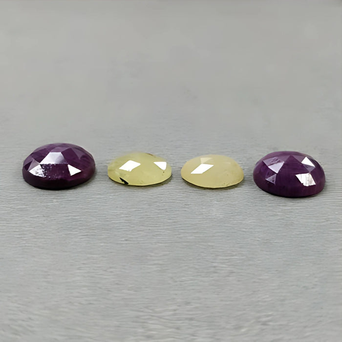 12.80cts Red Ruby & Yellow Sapphire Gemstone Rose Cut Natural Untreated Round, Oval Shap 4pcs Set