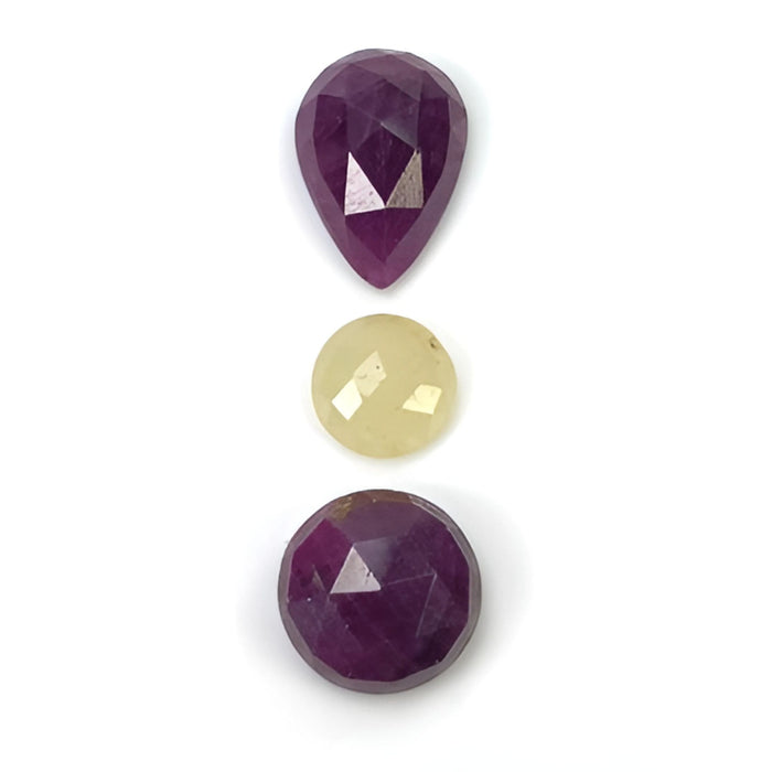 ruby, sapphire round & pear rose cut