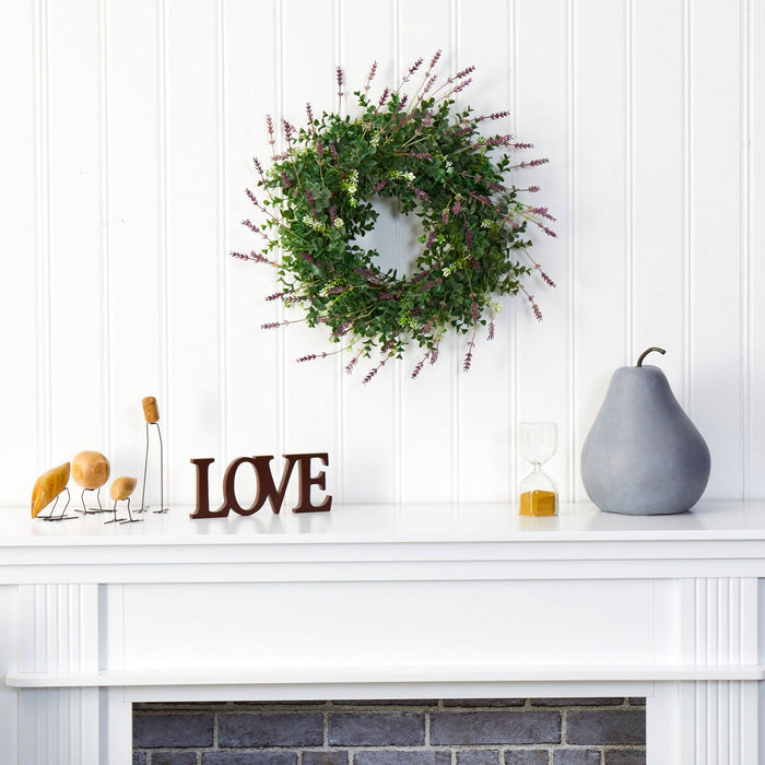 18” Eucalyptus and Lavender Double Ring Artificial Wreath with Twig Base