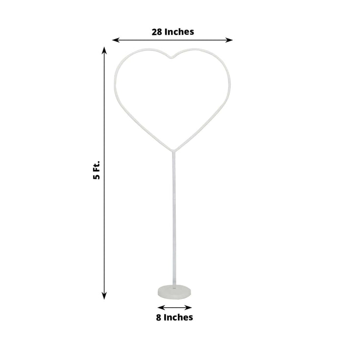 White heart-shaped stand, 28 inches wide and 5 feet tall.