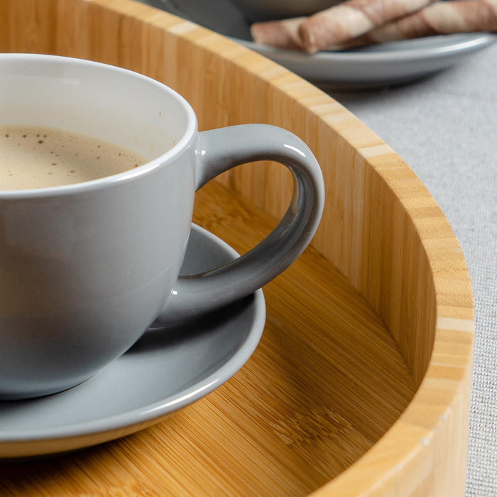 250ml Grey Cappuccino Cups & Saucers - Pack of Six