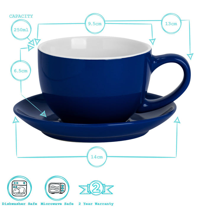 250ml Navy Cappuccino Cups & Saucers - Pack of Six