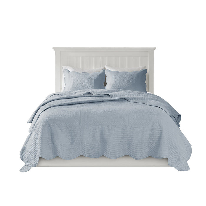 3 Piece Reversible Scalloped Edge Quilt Set Doba