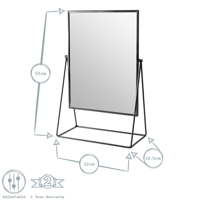 32cm x 50cm Black Square Dressing Table Mirror