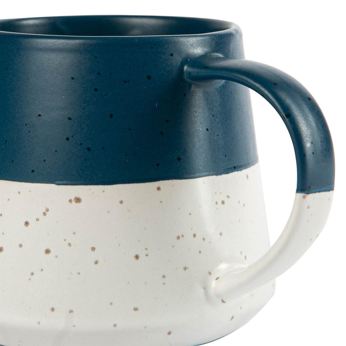 370ml Blue Colour Block Flecked Stoneware Belly Mugs - Pack of Four