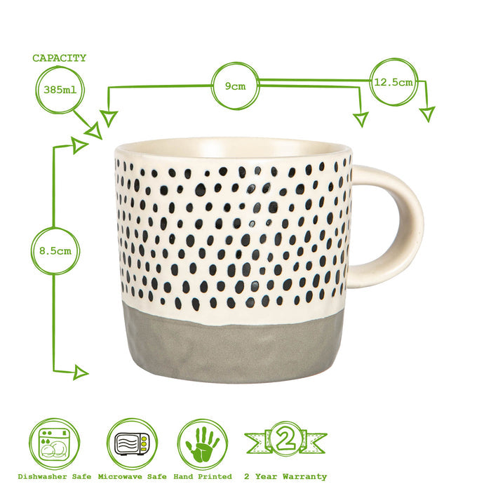 385ml Grey Colour Block Spot Portuguese Stoneware Coffee Mug