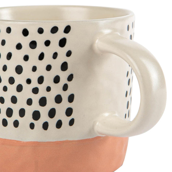 385ml Pink Colour Block Spot Portuguese Stoneware Coffee Mugs - Pack of Six