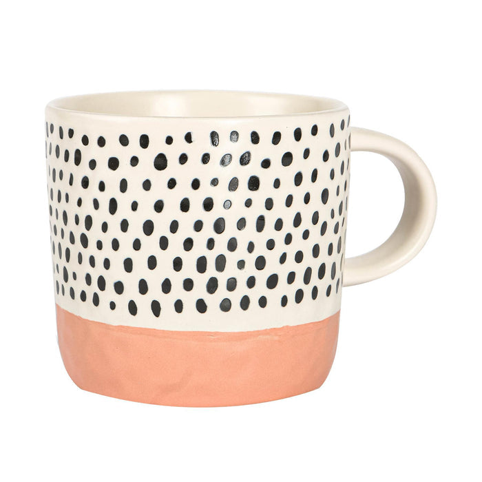 385ml Pink Colour Block Spot Portuguese Stoneware Coffee Mugs - Pack of Six