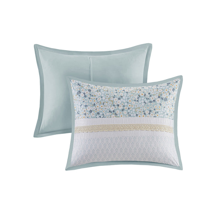 5 Piece Seersucker Comforter Set with Throw Pillows Doba