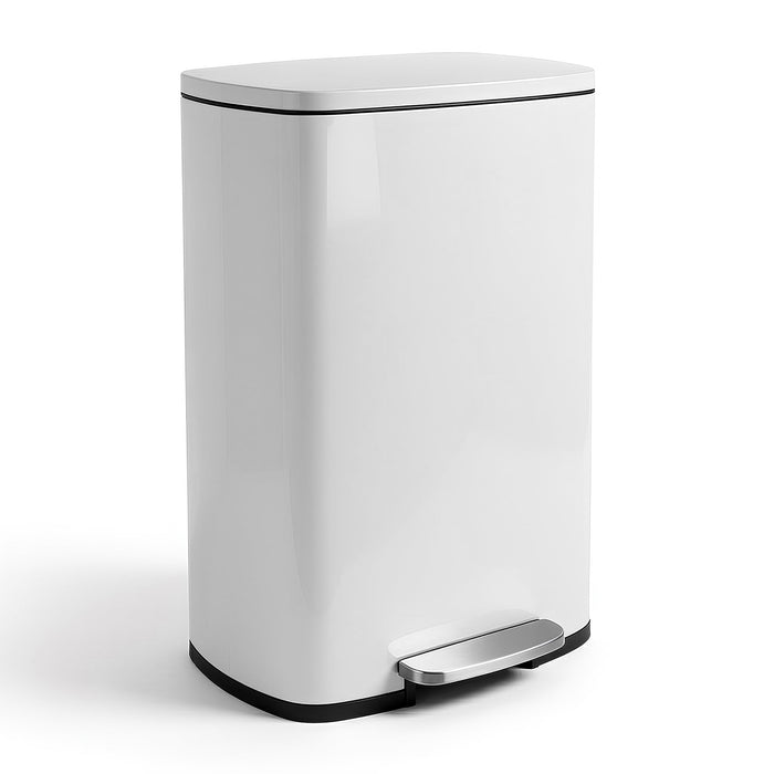 50L Square Stainless Steel Kitchen Pedal Bin - White