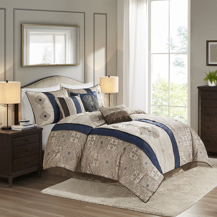 7 Piece Jacquard Comforter Set with Throw Pillows Doba
