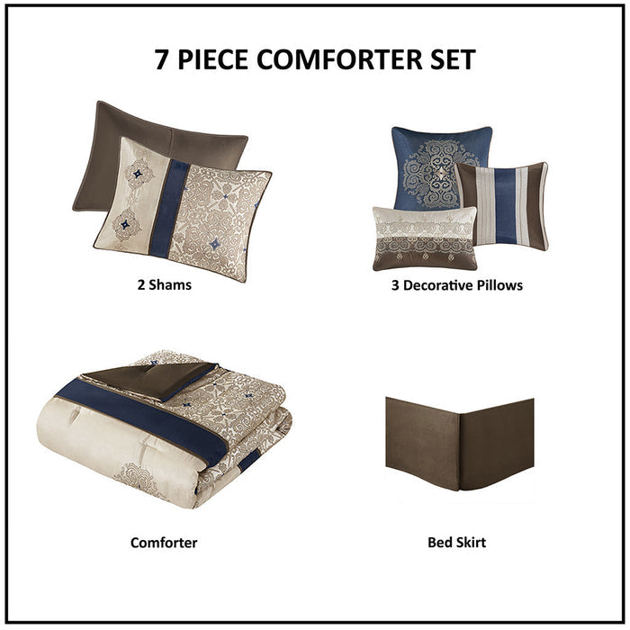 7 Piece Jacquard Comforter Set with Throw Pillows Doba