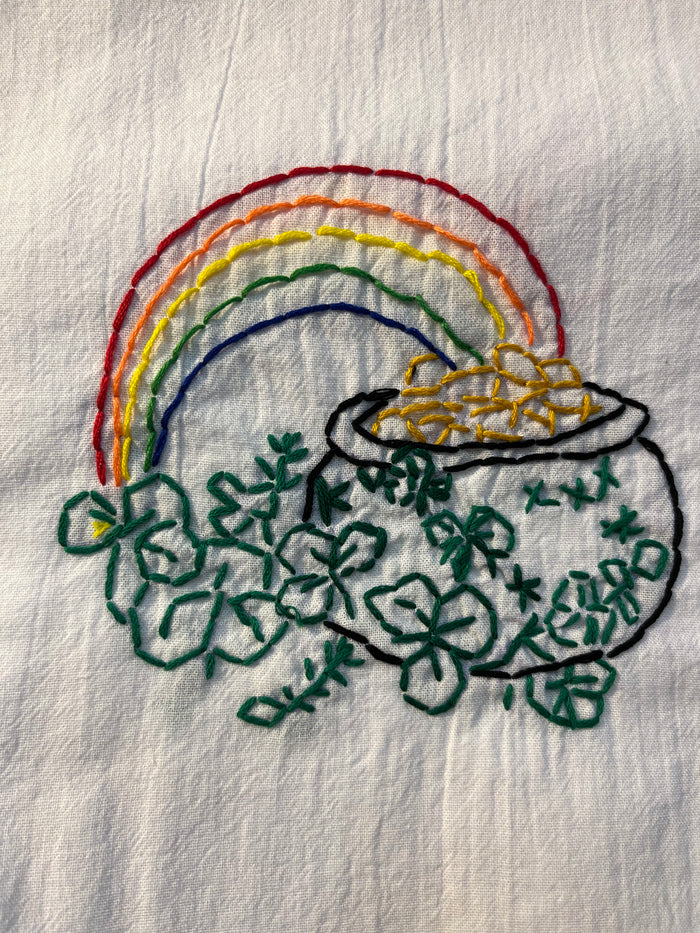 Millie's Tea Towels, Hand Embroidered: St. Patrick's Day Pot o' Gold