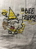 Millie's Tea Towels, Hand Embroidered: Bee Happy Gnome