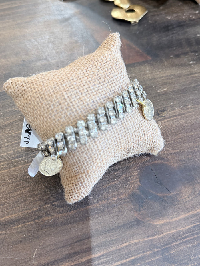 1950's Rhinestone Stretch with Coins Bracelet by Made in The Deep South