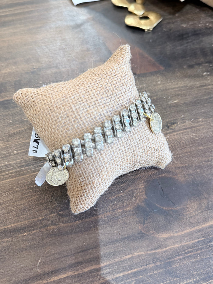 1950's Rhinestone Stretch with Coins Bracelet by Made in The Deep South