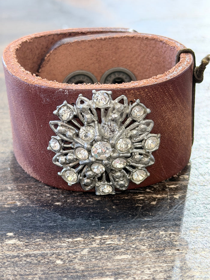 1940s Brooch Leather Brown Cuff by MIDS