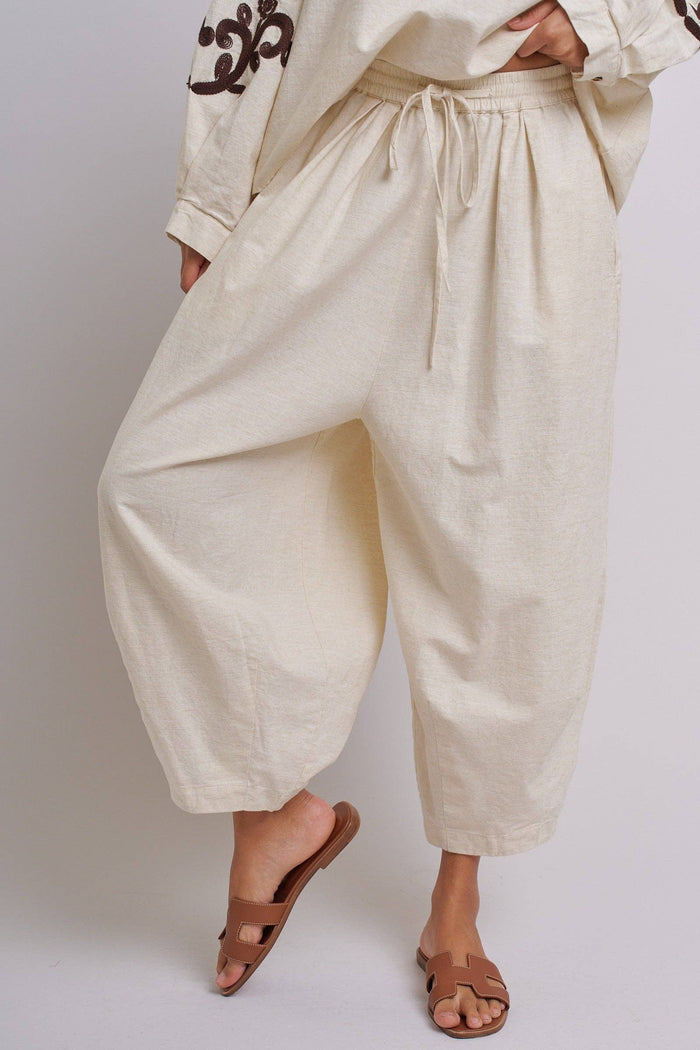Adeline Cotton Linen Cocoon Pants with Elastic Waist