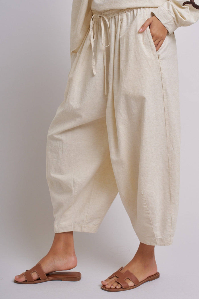 Adeline Cotton Linen Cocoon Pants with Elastic Waist