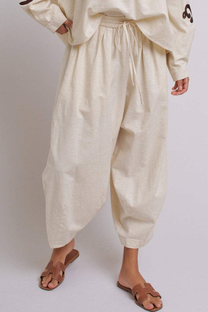 Adeline Cotton Linen Cocoon Pants with Elastic Waist
