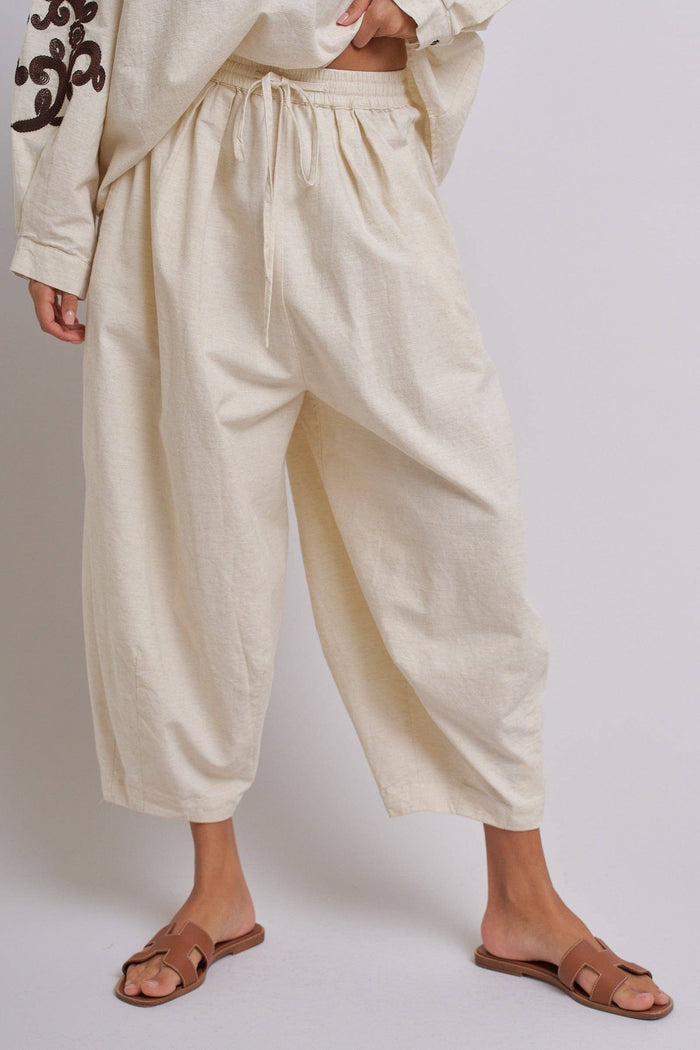 Adeline Cotton Linen Cocoon Pants with Elastic Waist