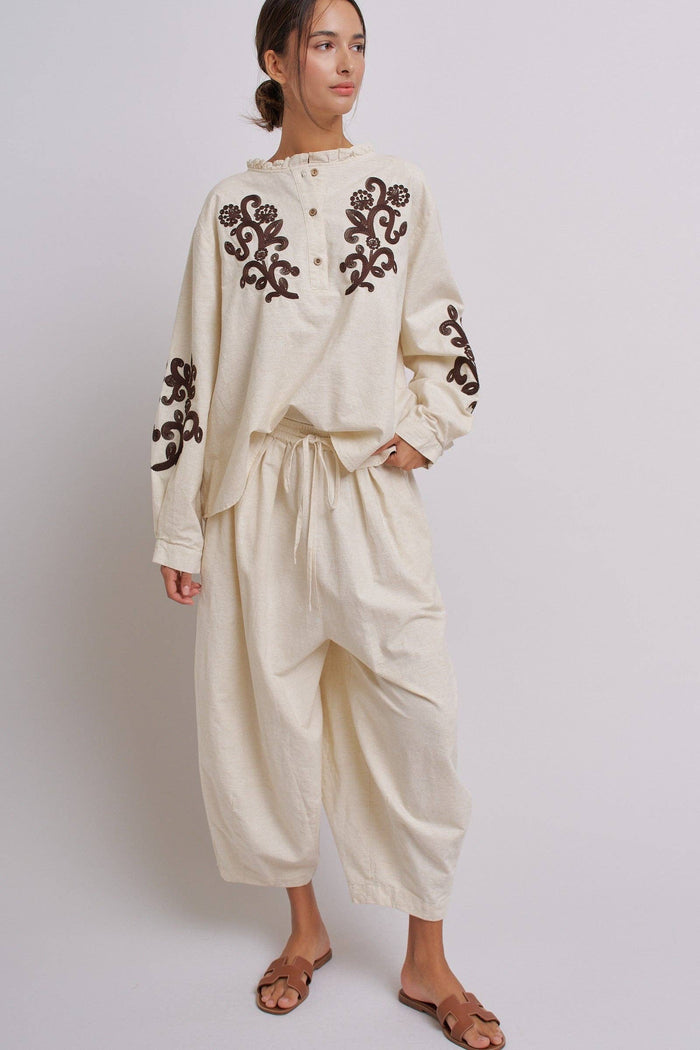 Adeline Cotton Linen Cocoon Pants with Elastic Waist