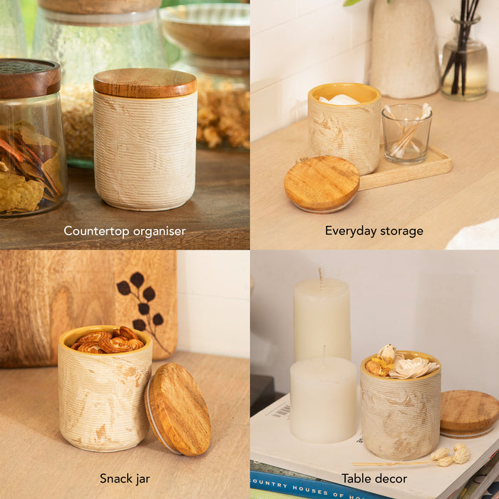 Amber Love Ceramic Jar With Wooden Lid- Small