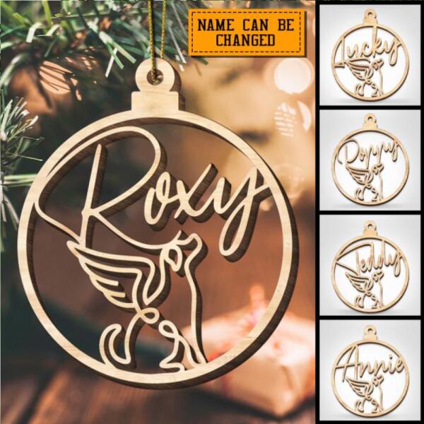 Angel Dog Laser Cut Wood Ornament Custom Name, Personalized Dog Lovers Decorative Christmas Ornament