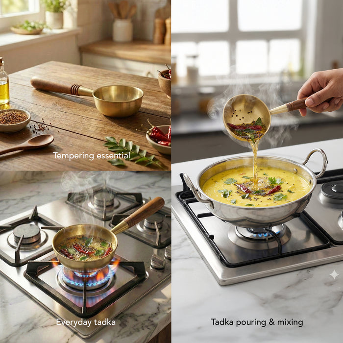 Arra Brass Tadka Pan With Wooden Handle