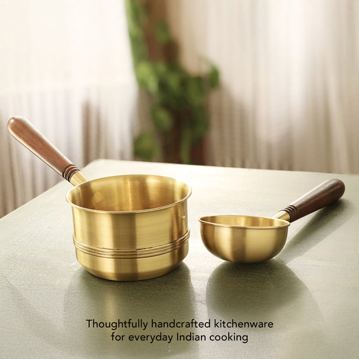Arra Brass Tadka Pan With Wooden Handle