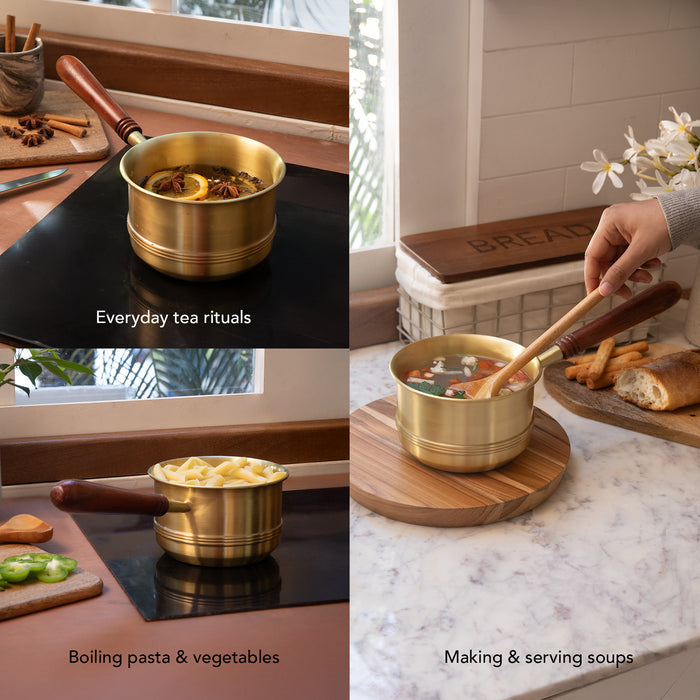 Arra Brass Tea Pan With Wooden Handle