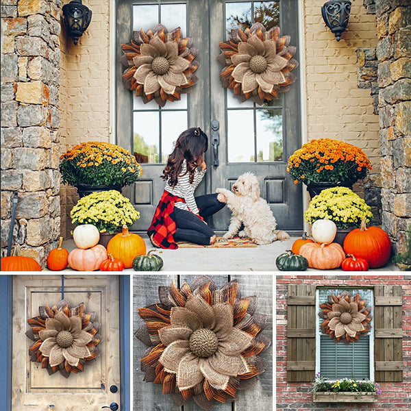 Autumn Sunflower in Burlap Modern Farmhouse
