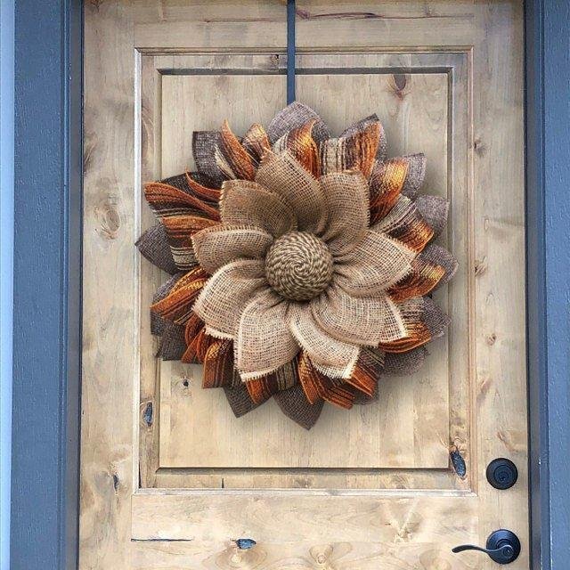Autumn Sunflower in Burlap Modern Farmhouse