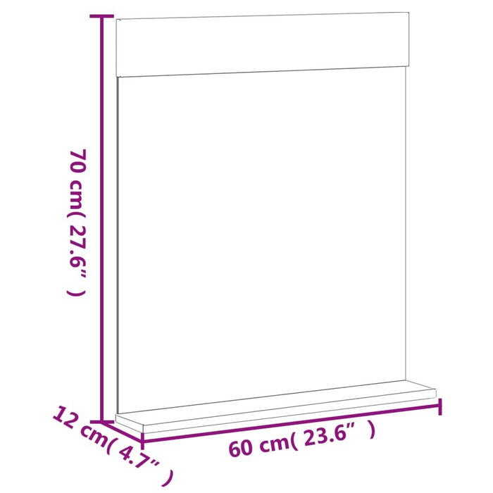 Bathroom Mirror with Shelf BERG Black 23.6"x4.7"x27.6" Solid Wood - Divine Heart L.A.