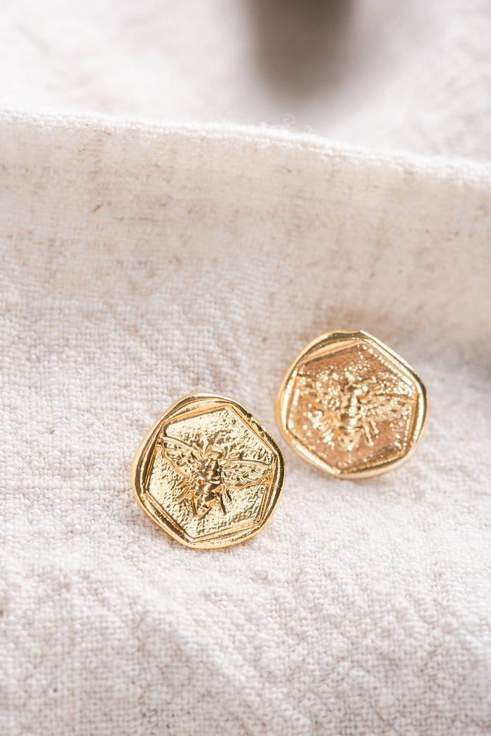 Beekeeper Stud Earrings: Gold or Silver