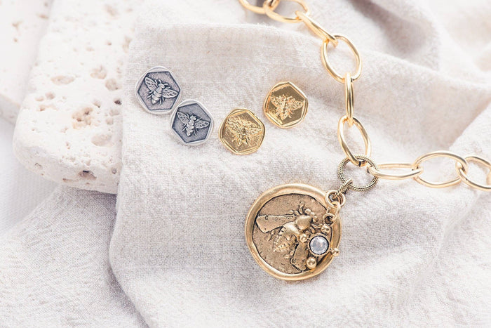 Beekeeper Stud Earrings: Gold or Silver