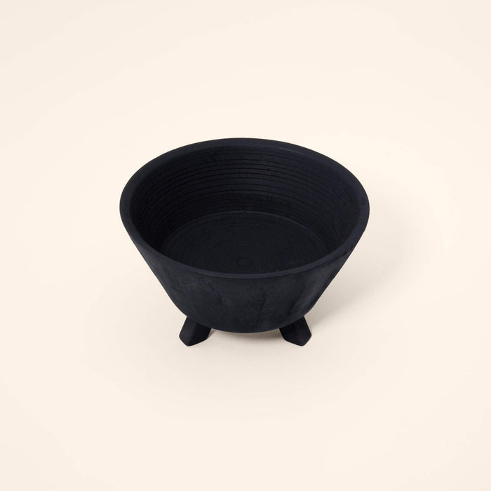black tribal mango wooden bowl with stand- medium
