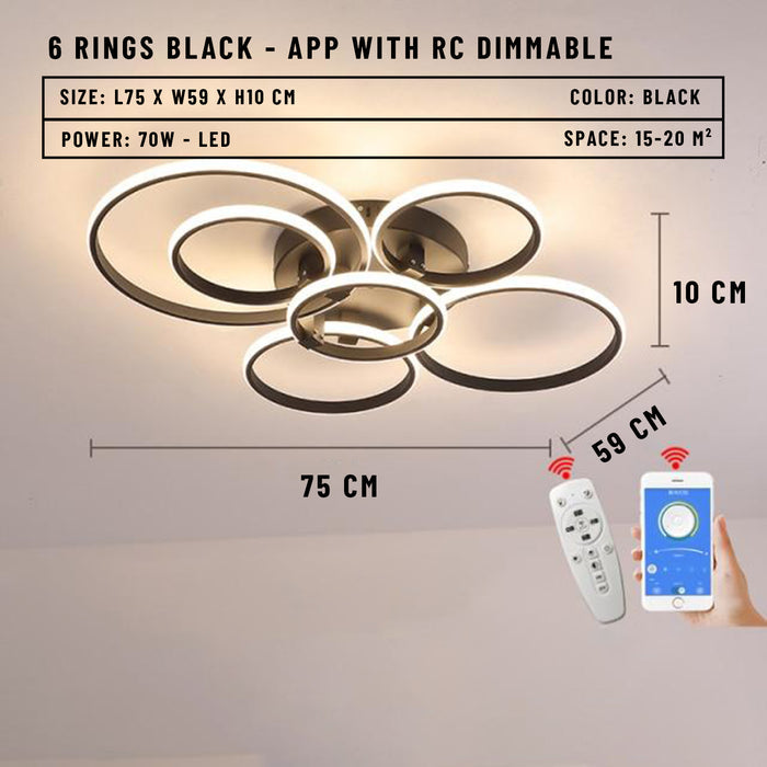 6 Rings Black / APP With RC Dimmable