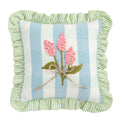 Blue Stripe Ruffle Floral Embroidered Pillow