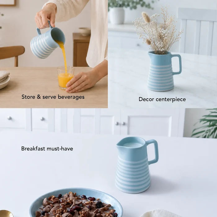 Blue stripes ceramic jug - small