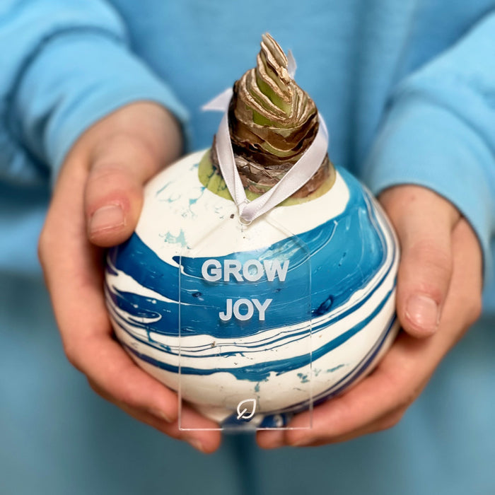 Blue & White Marbled Wax Bulb‎ with white blooms